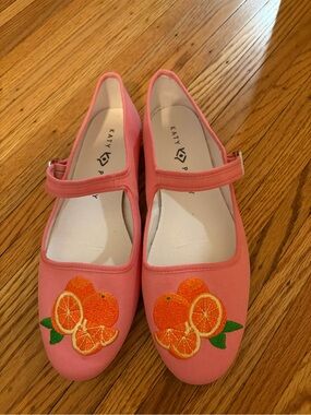 Katy Perry Collections Pink Orange Embroidered Mary Jane Flats